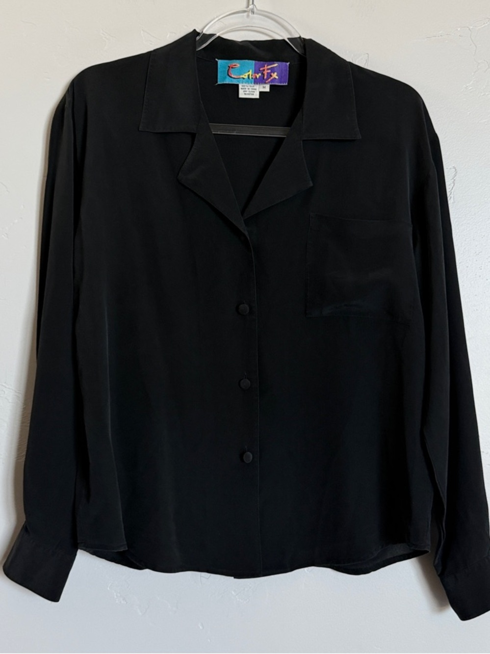 Vintage Black 100% Silk Button-Up Blouse Classic Feminine Top